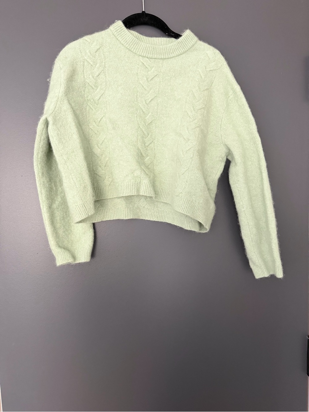 Madewell Mint Green Cropped Cable Knit Sweater